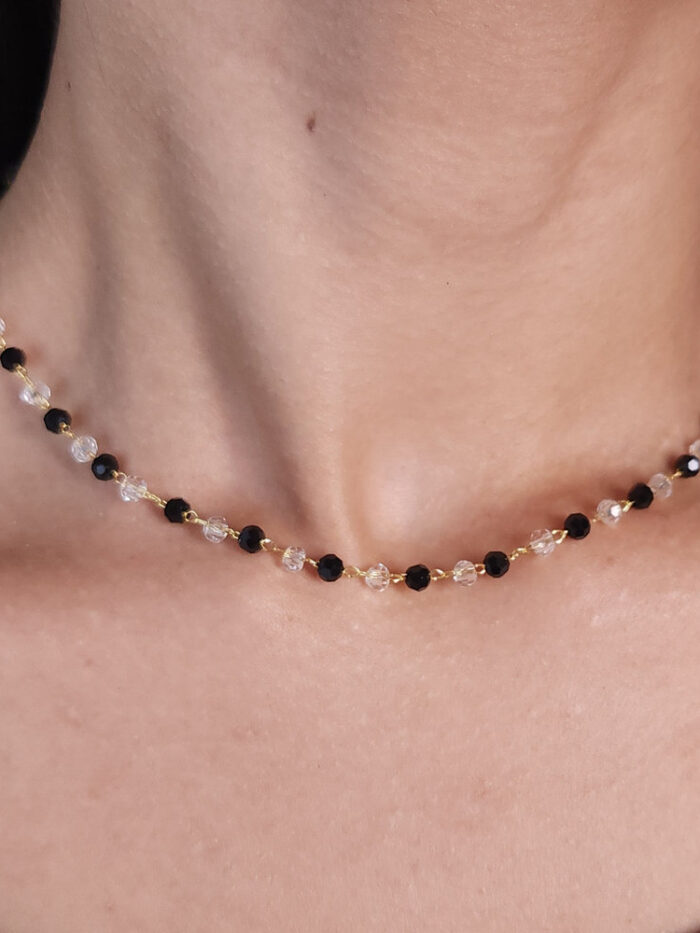 Gargantilha choker bolinhas cristal e preto