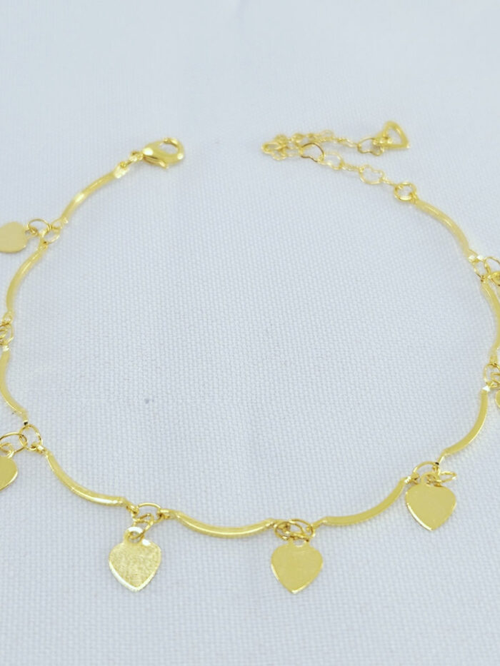 Pulseira caninho corações pêndulo