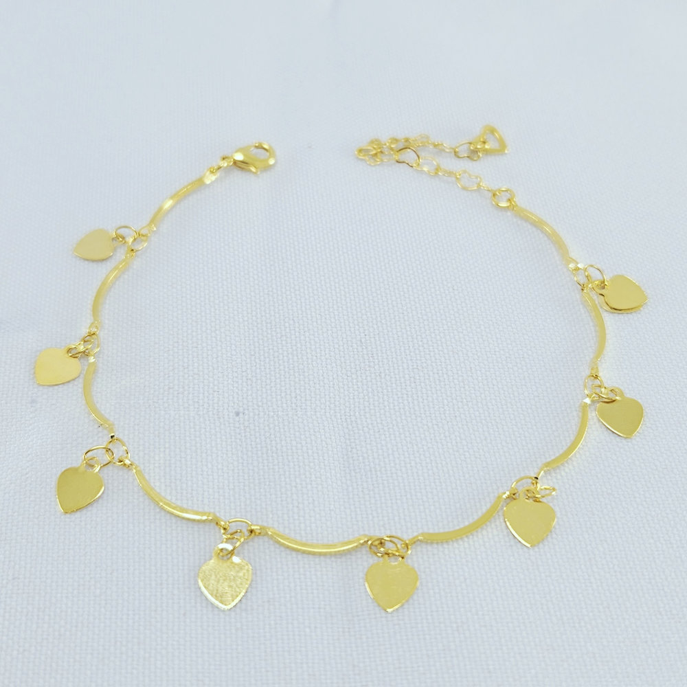 Pulseira caninho corações pêndulo