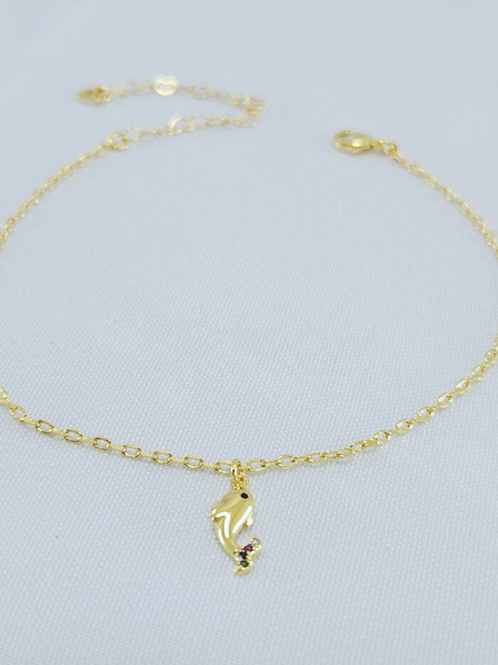 Tornozeleira com golfinho e pedras coloridas