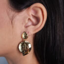 Brinco folhas dupla dourada