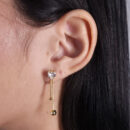 Brinco ponto de luz coração e fio veneziana duplo