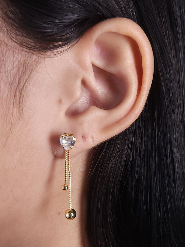 Brinco ponto de luz coração e fio veneziana duplo