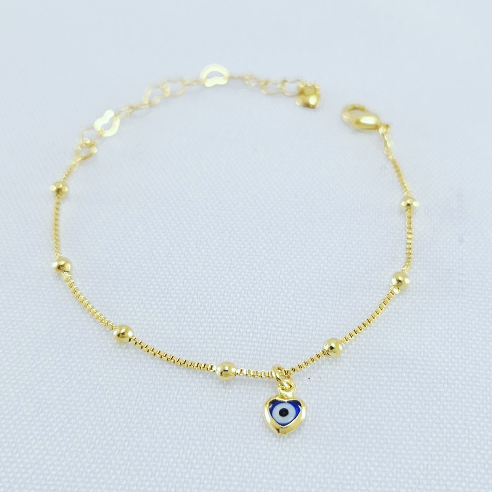Tornozeleira bolinhas dourada com olho grego - Imagem 2
