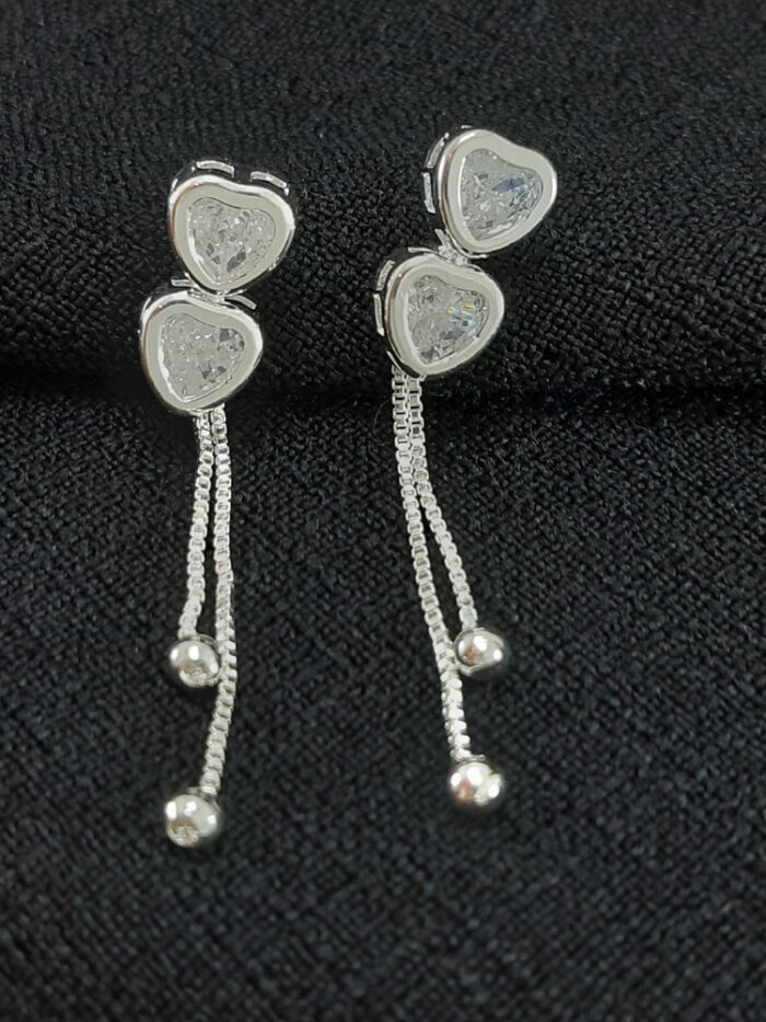 Brinco base coração duplo pedra cristal com fio veneziana