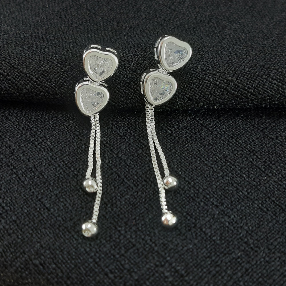 Brinco base coração duplo pedra cristal com fio veneziana