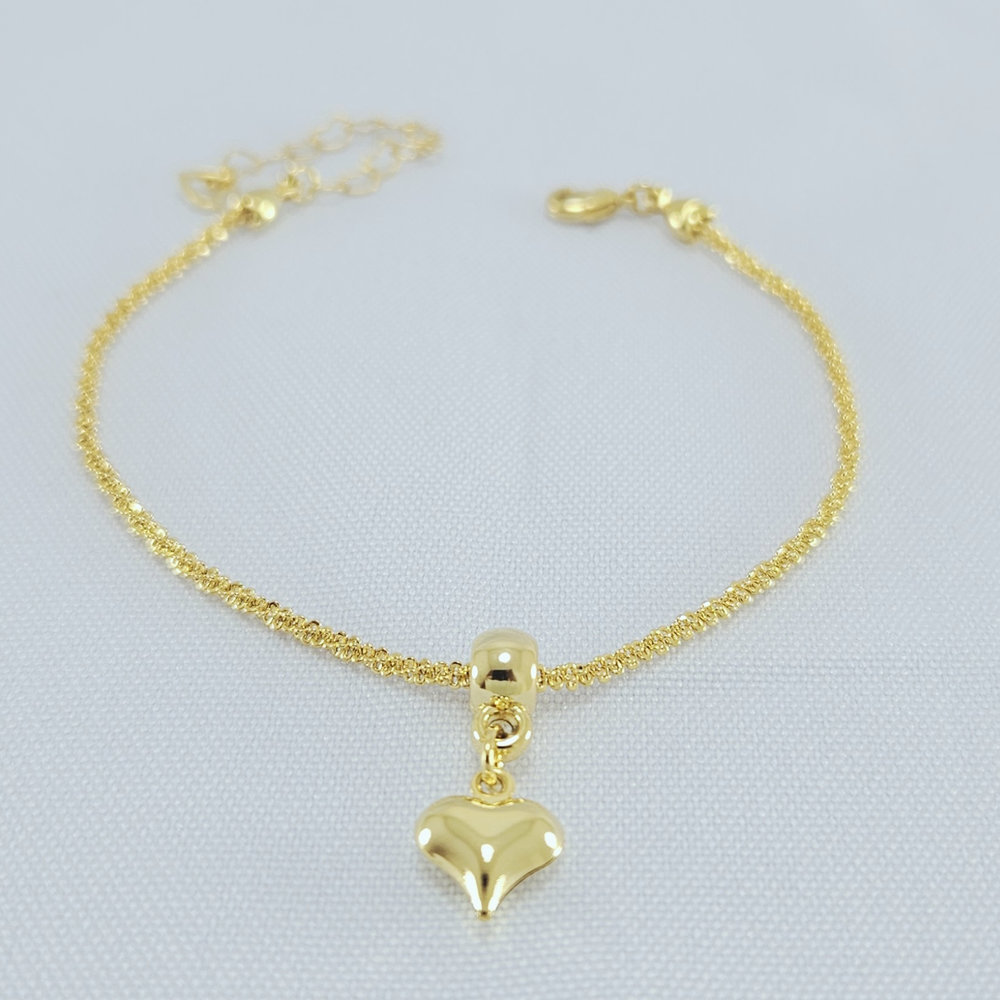 Pulseira elos traçados com coração pêndulo