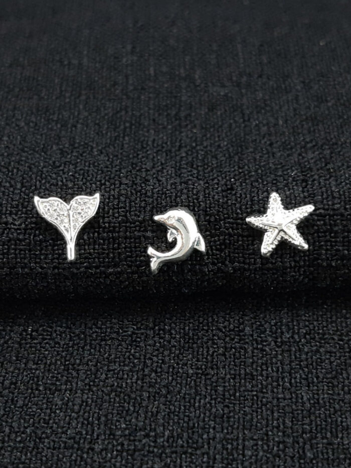Brinco trio golfinho, estrela e calda de sereia