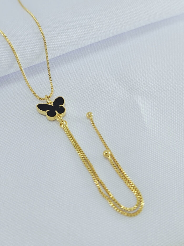 Gargantilha dourada borboleta preto esmaltado