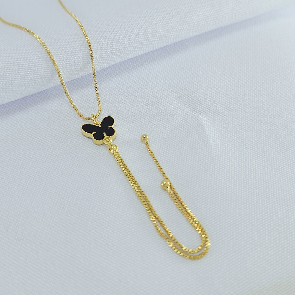 Gargantilha borboleta preto esmaltado gravatinha