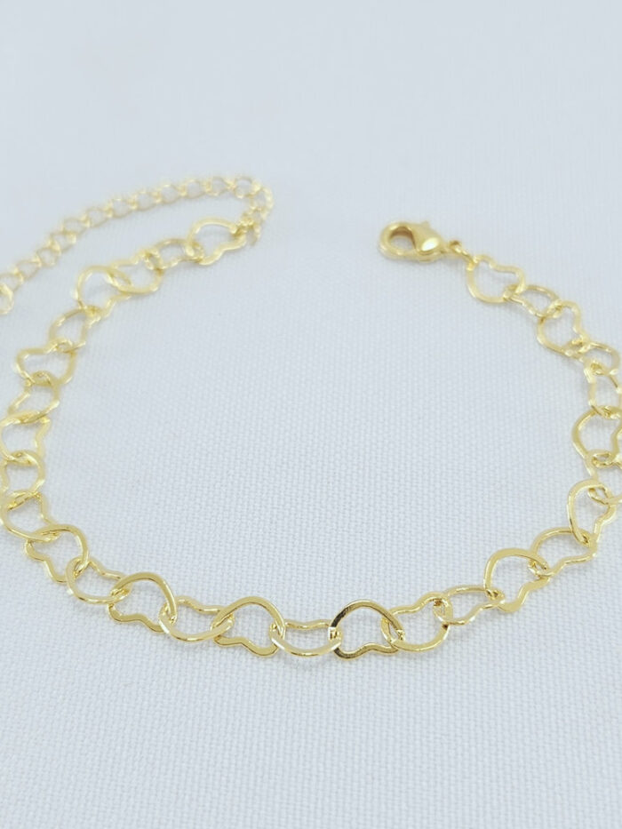 Pulseira elos corações vazados chapeados