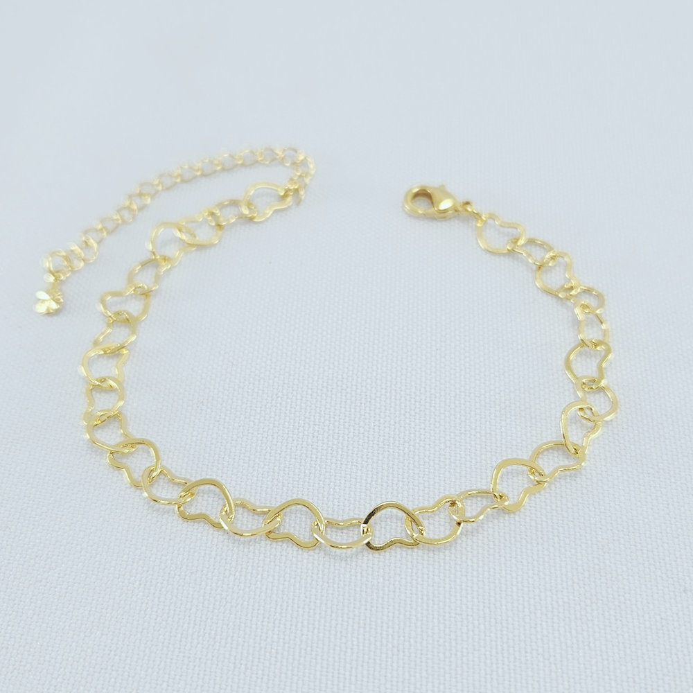 Pulseira elos corações vazados chapeados