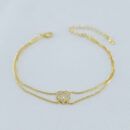 Pulseira fio duplo detalhe coração cravejado