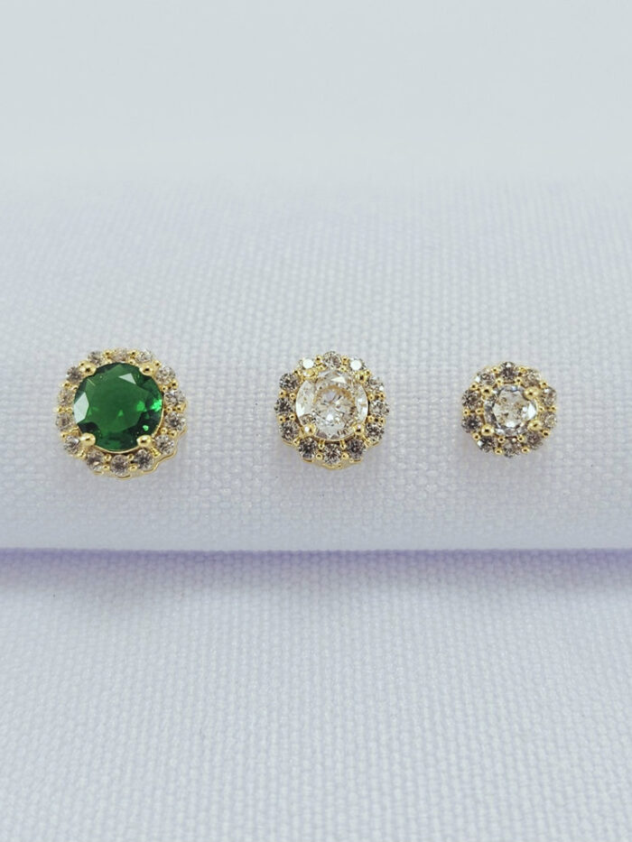 Trio de brincos sortidos borda cravejada