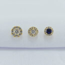 Trio de brincos azul e cristal borda cravejada