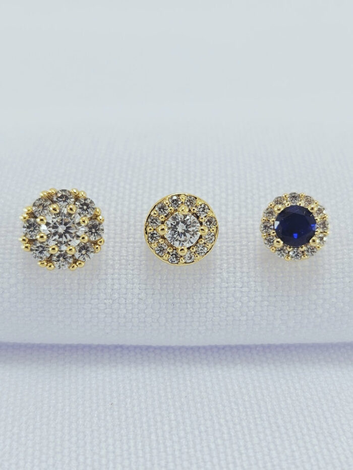 Trio de brincos azul e cristal borda cravejada