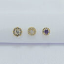 Trio de brincos lilás e cristal borda cravejada