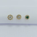 Trio de brincos sortidos redondo borda cravejada