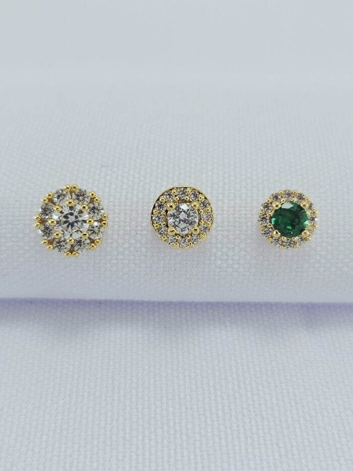 Trio de brincos sortidos redondo borda cravejada