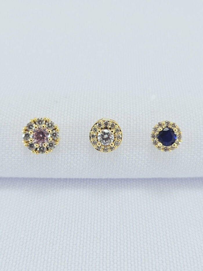 Trio de brincos sortidos borda cravejada