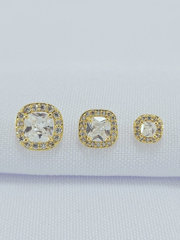 Brinco trio quadrado cristal borda cravejada