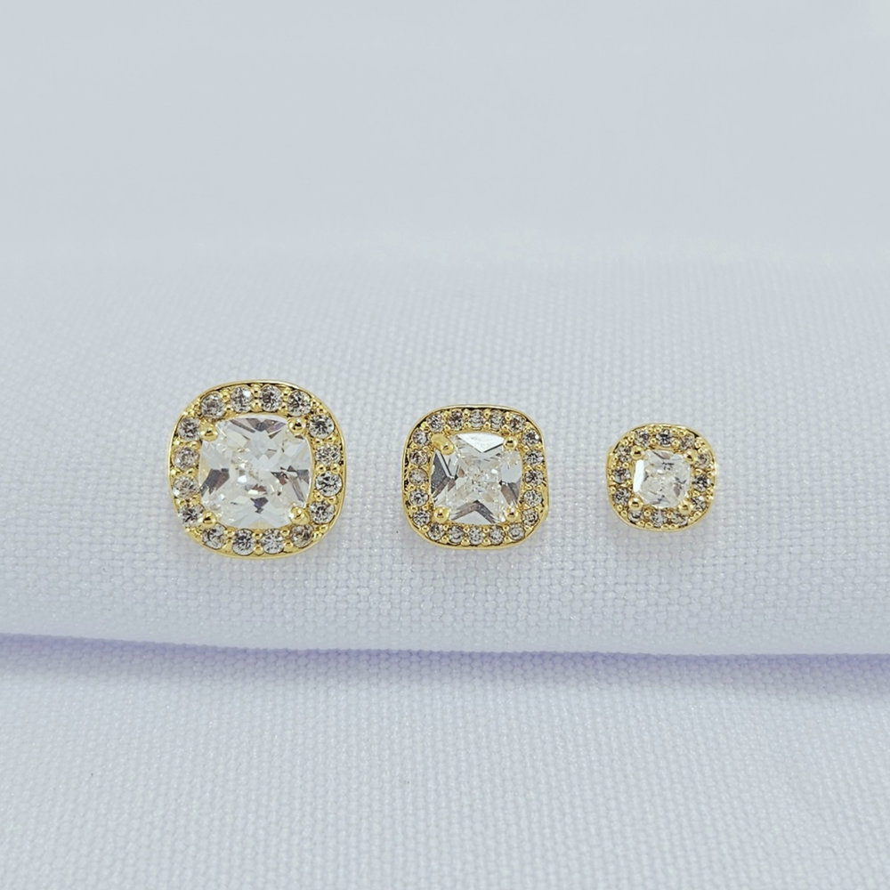 Trio de brincos quadrado cristal borda cravejada