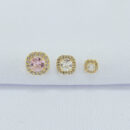 Trio de brincos cristal e rosa borda cravejada