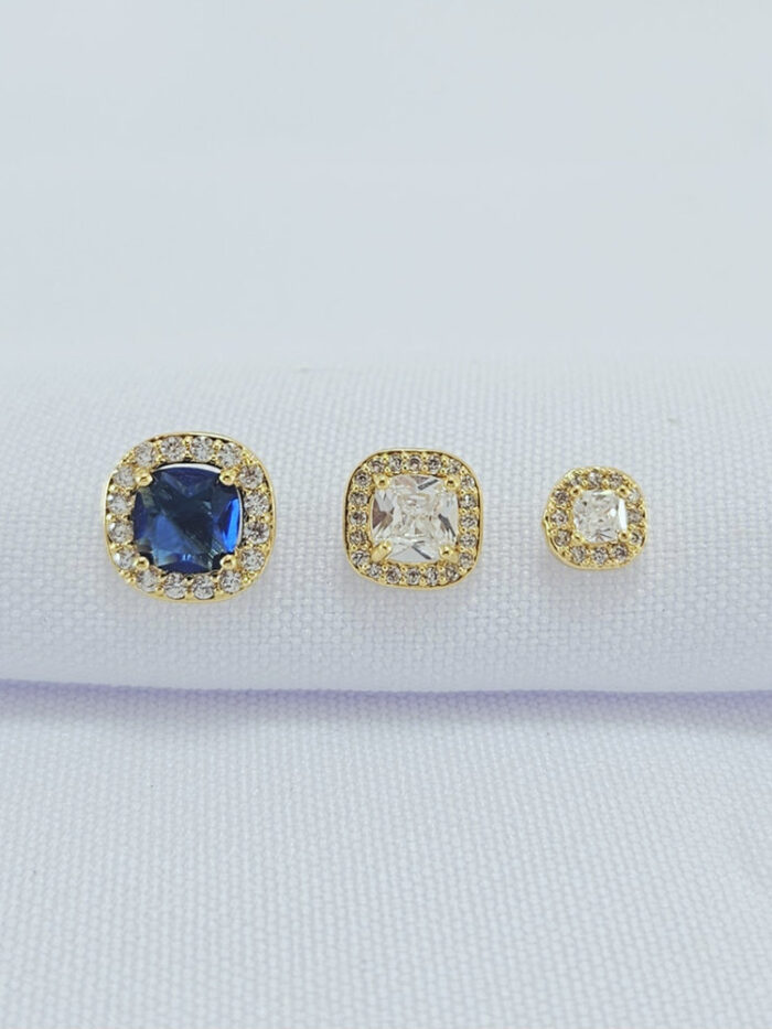 Brinco trio cristal e azul borda cravejada