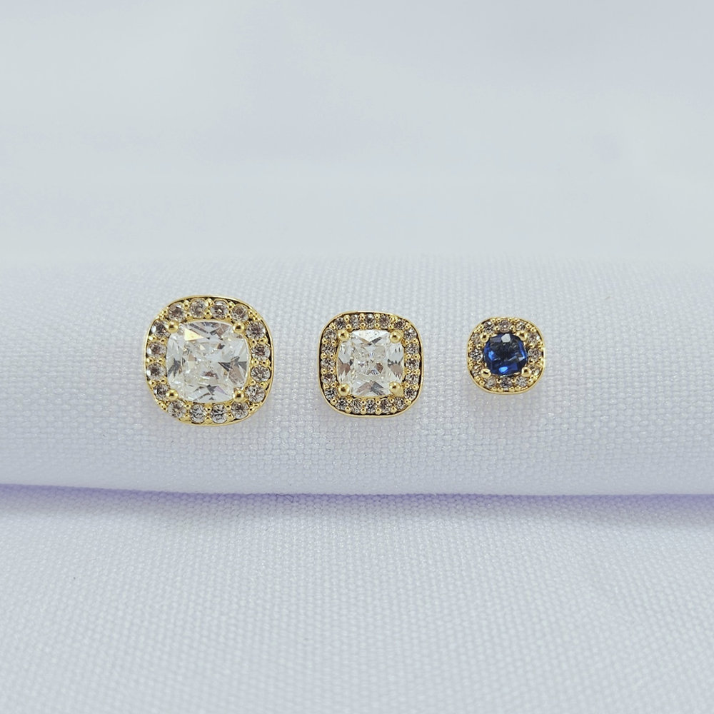 Trio de brincos cristal e azul borda cravejada - Imagem 3