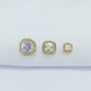 Trio de brincos cristal e lilas borda cravejada