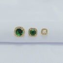 Trio de brincos cristal e verde borda cravejada