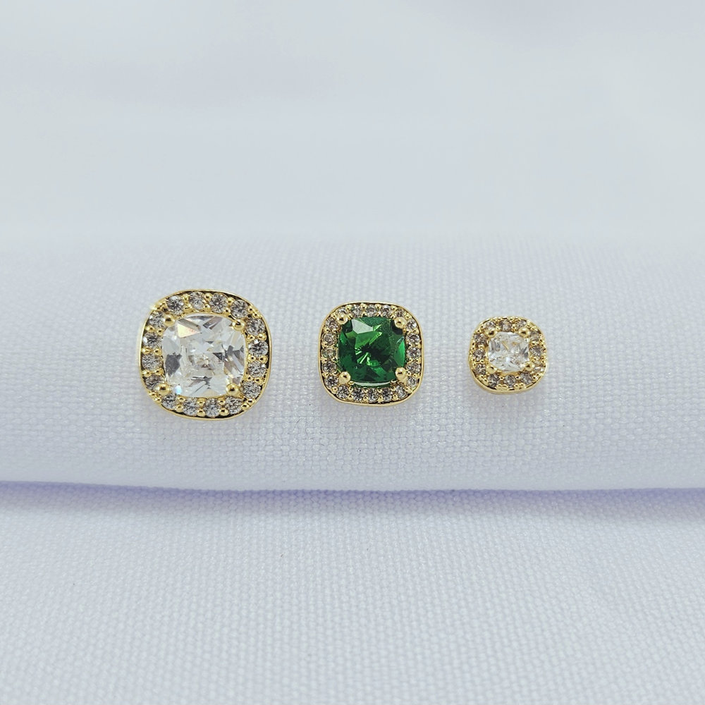 Trio de brincos cristal e verde borda cravejada - Imagem 3