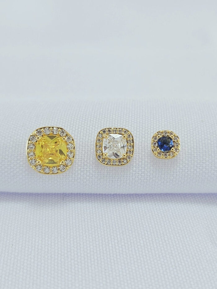 Trio de brincos sortidos quadrado borda cravejada