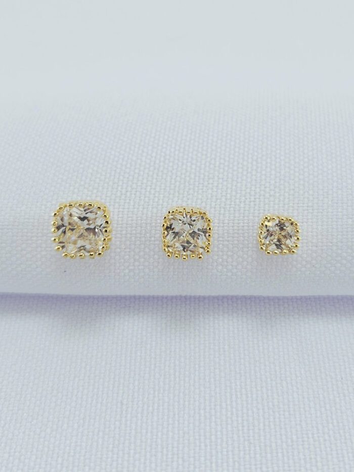 Trio de brincos cristal quadrado borda detalhada