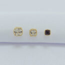 Trio de brincos roxo e cristal borda detalhada