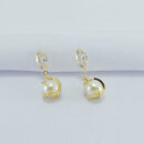 Brinco pedra navete com pérola pêndulo