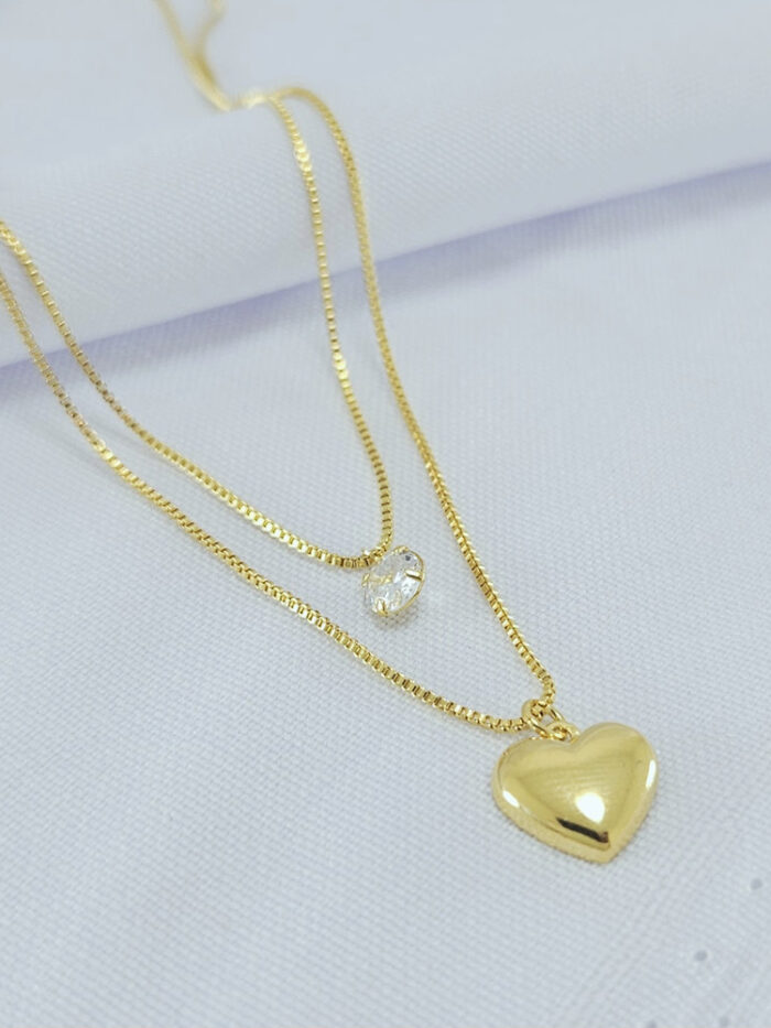 Gargantilha dupla ponto de luz e coração