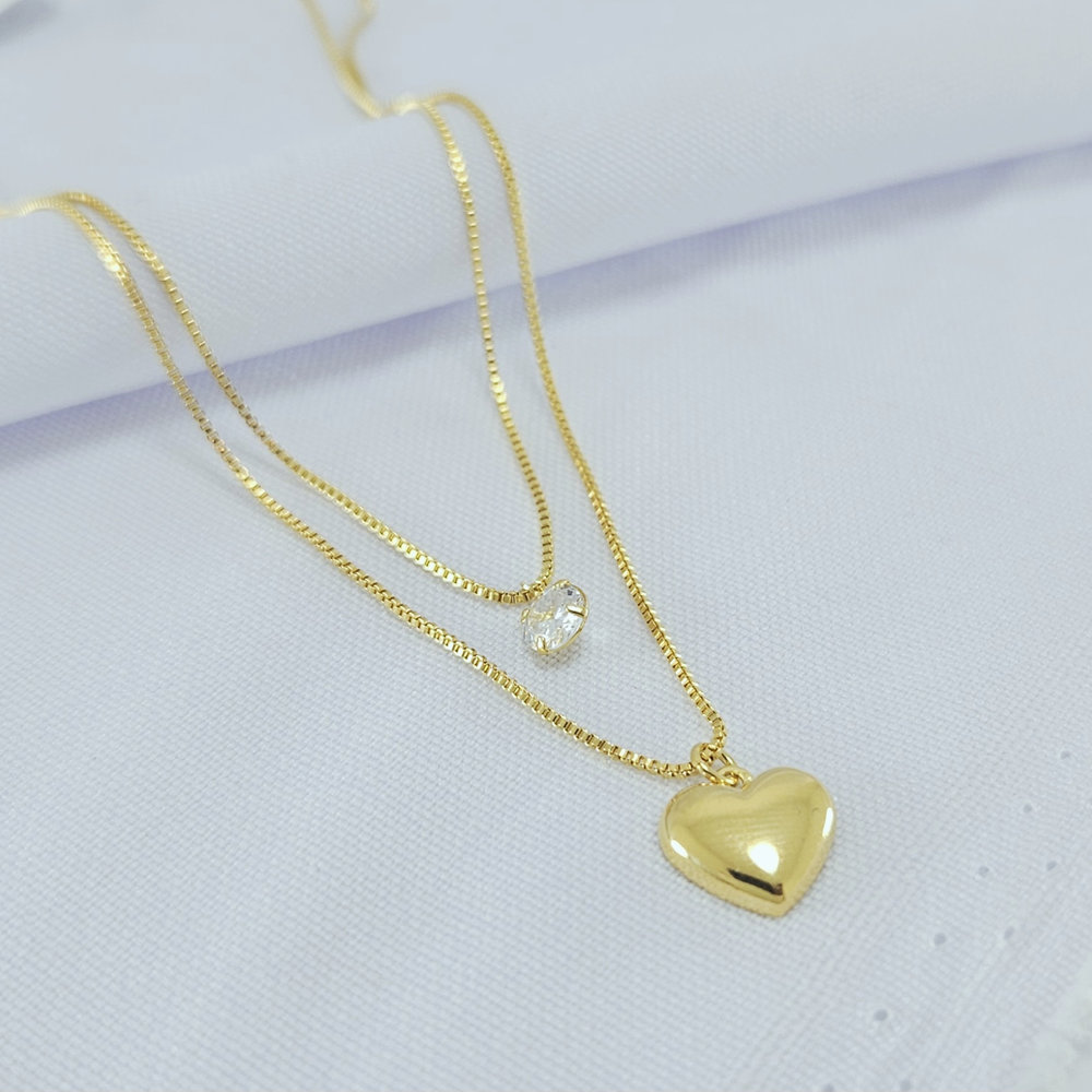 Gargantilha dupla ponto de luz e coração