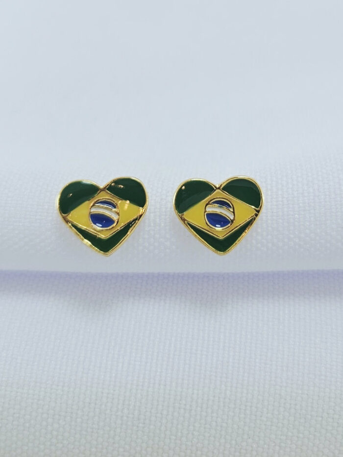 Brinco coração bandeira do Brasil
