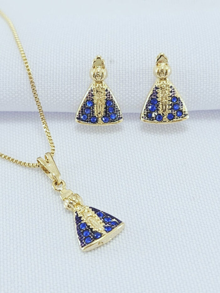 Conjunto N S aparecida cravejado azul