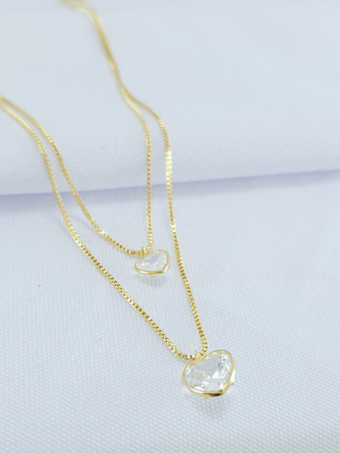 Gargantilha dupla pingente coração