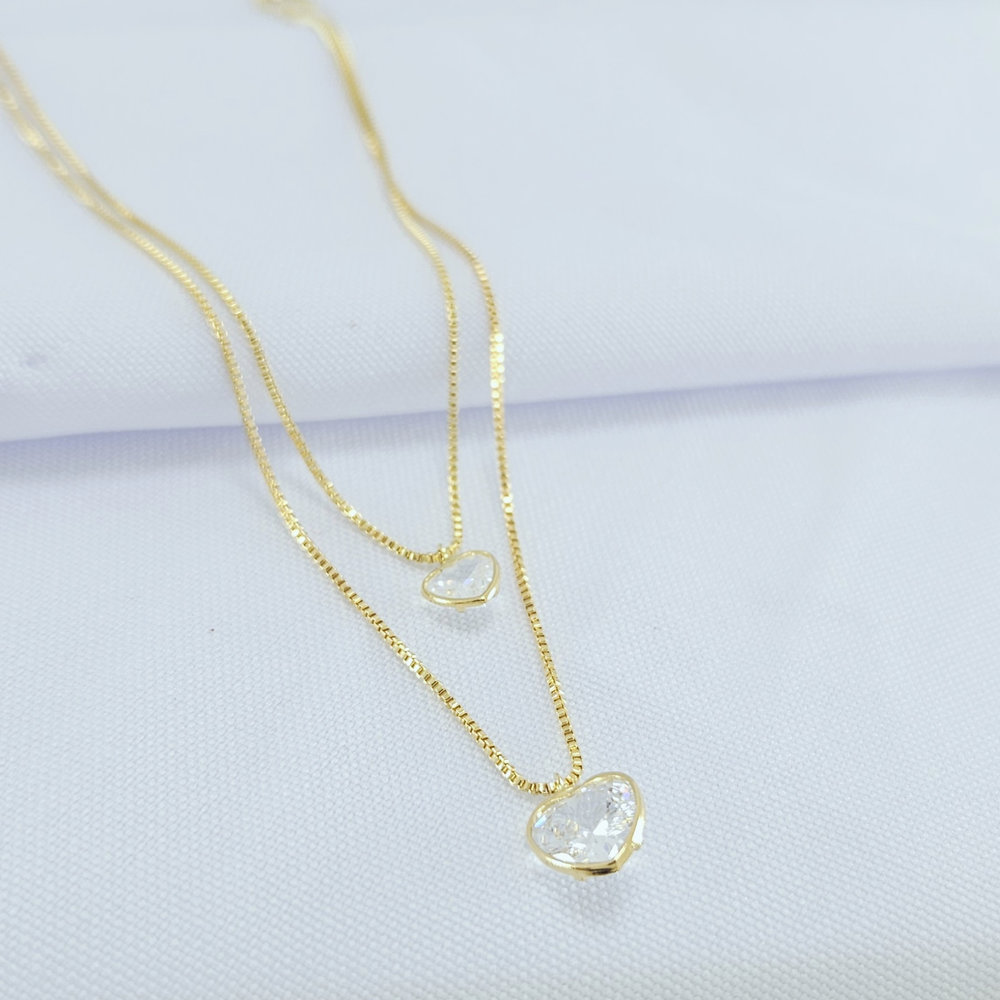 Gargantilha dupla pingente coração