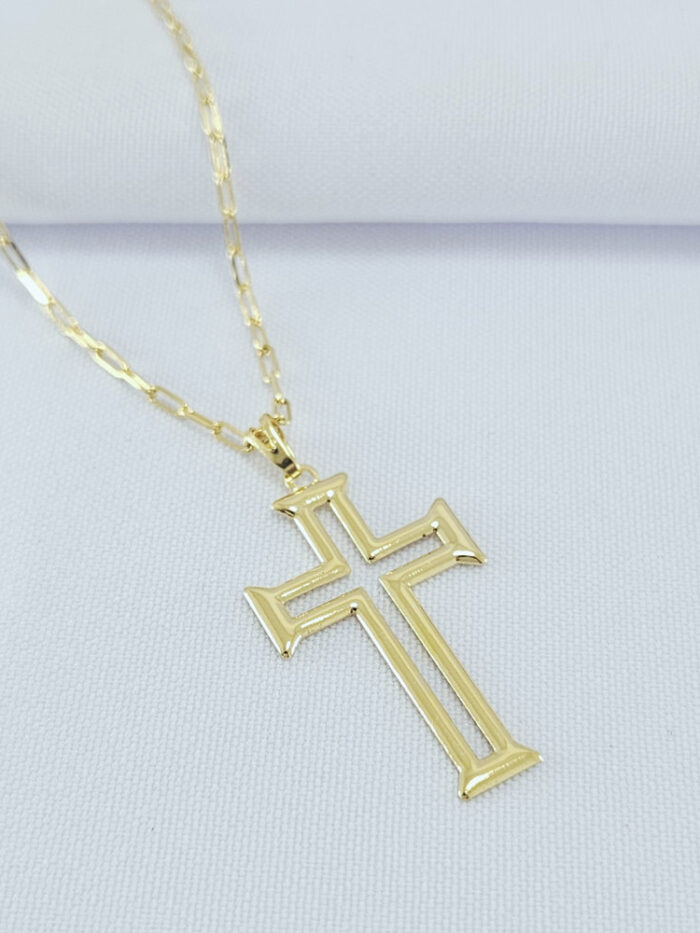 Cordão masculino cruz com elo cartier