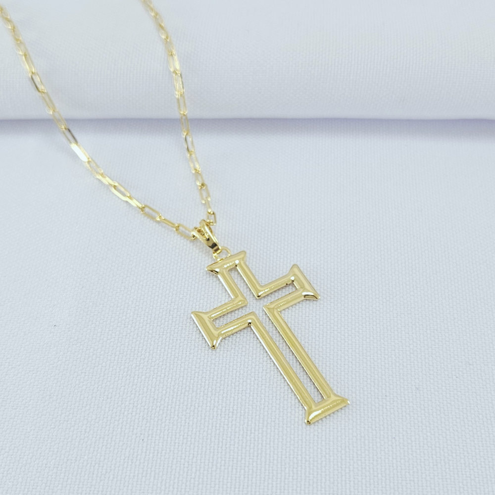 Cordão masculino cruz com elo cartier