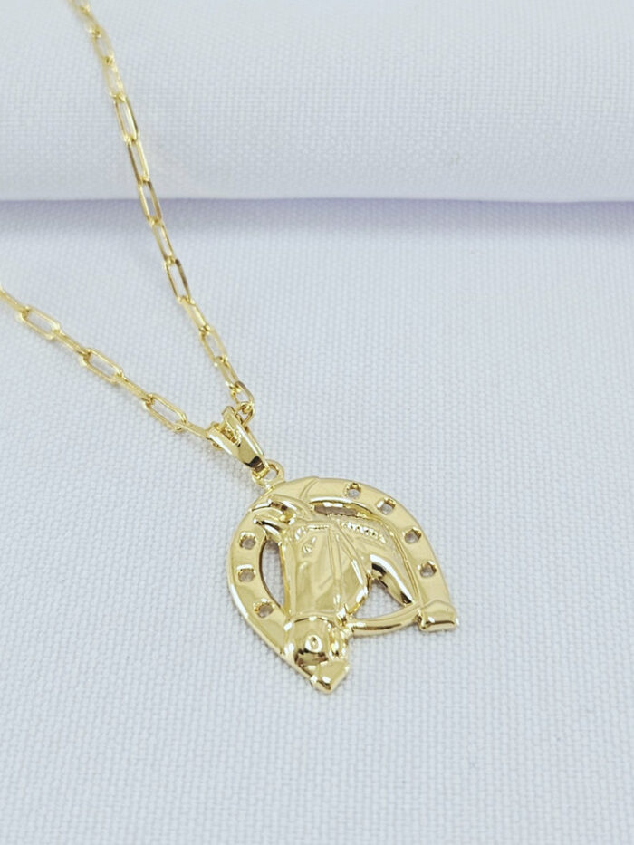 Corrente masculina pingente ferradura com cavalo