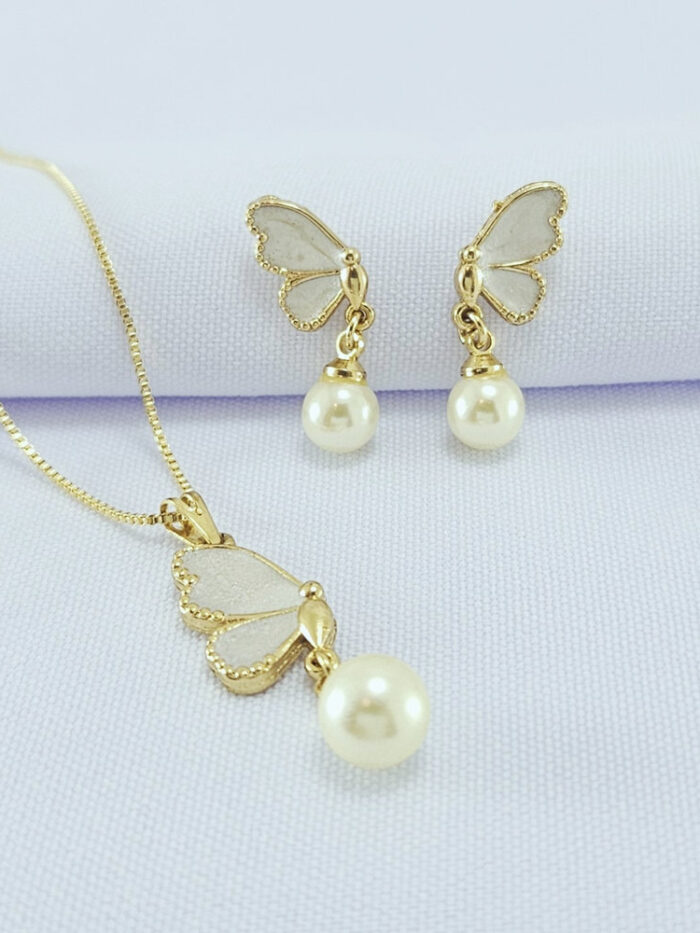 Conjunto borboleta resinado madre pérola