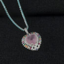 Gargantilha fio riviera pingente coração rosa pedras coloridas