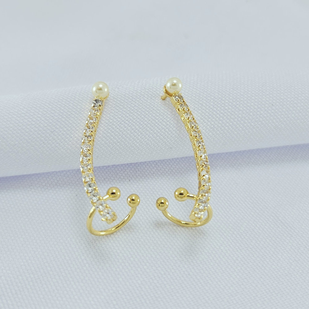 Brinco ear cuff fio cravejado detalhe perola