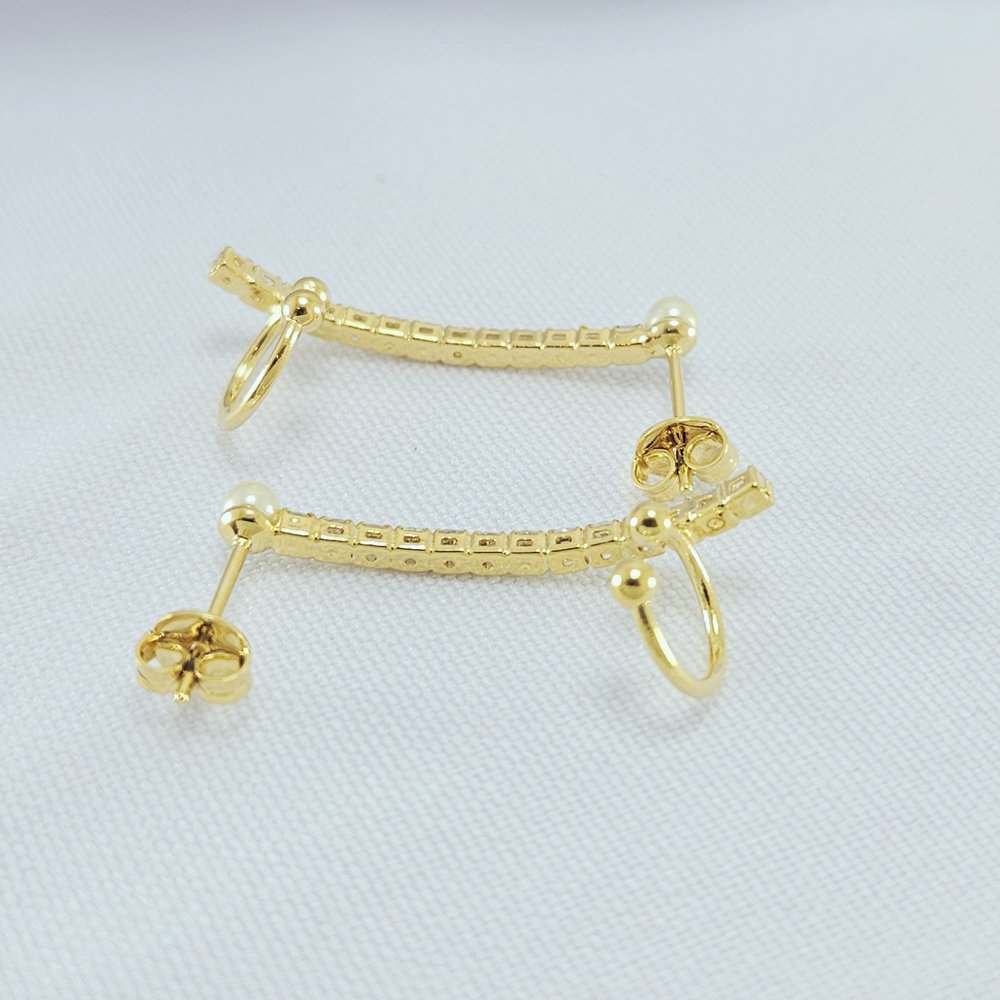 Brinco ear cuff fio cravejado detalhe perola - Imagem 2