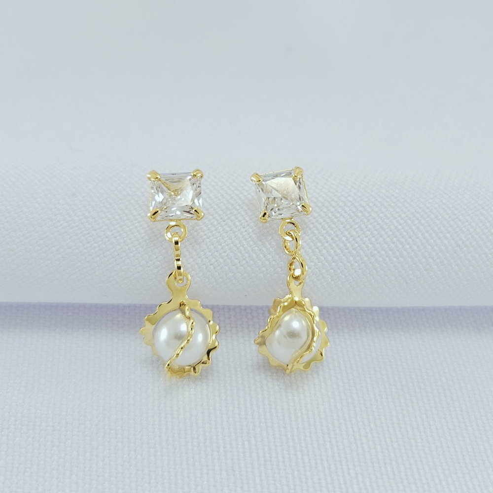 Brinco base cristal com pérola pêndulo